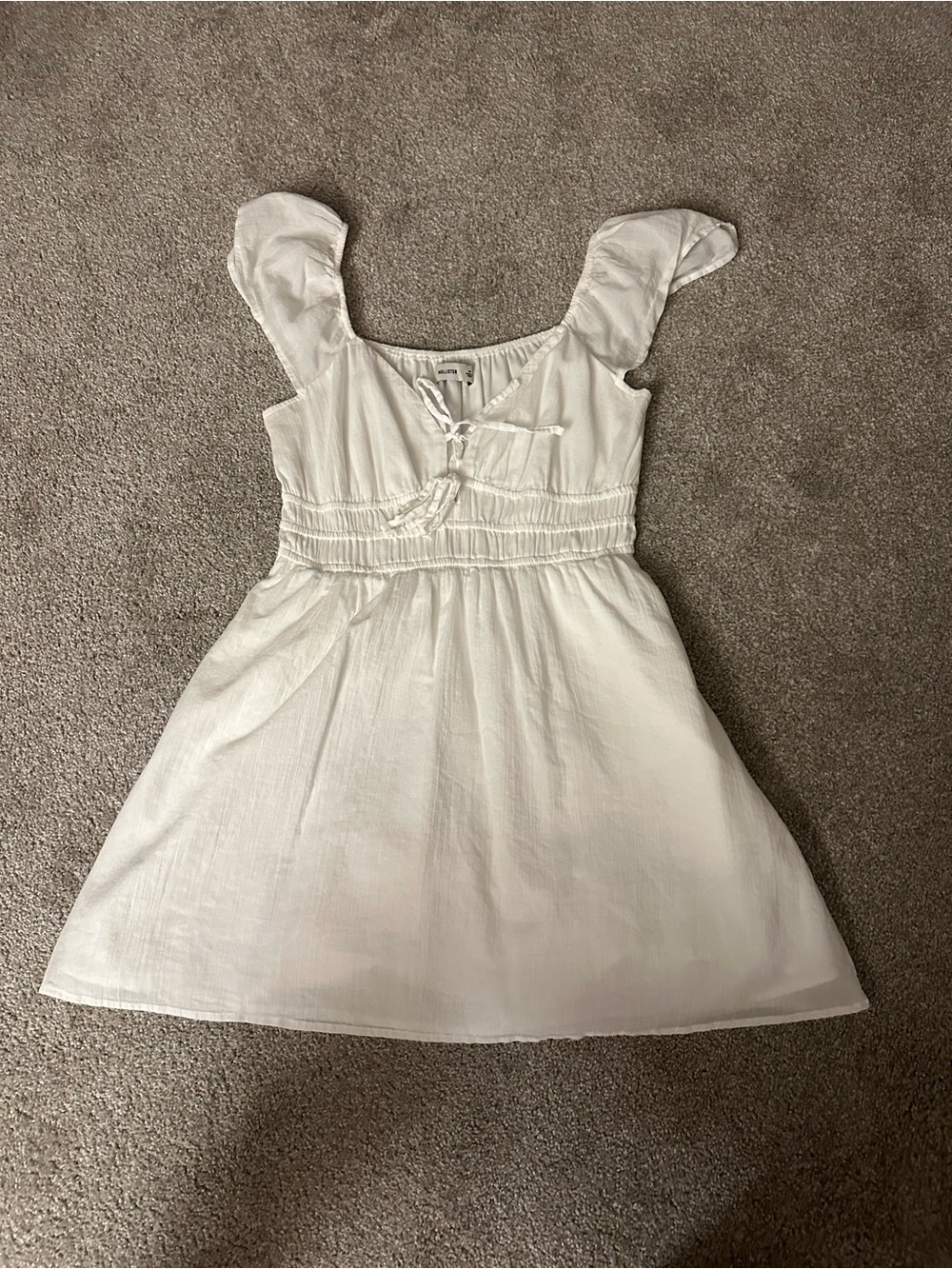 Hollister White Smocked Waist Tie-Front Sundress